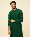 alt message - Manyavar Men Hunter Green Chikankari Sequinned Kurta Set image number 0